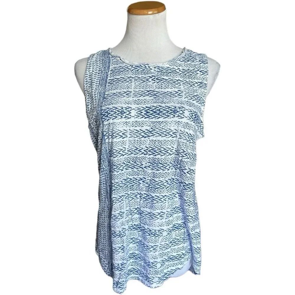 Womens Lucky Brand Blue & White Sleeveless Top - Sz L